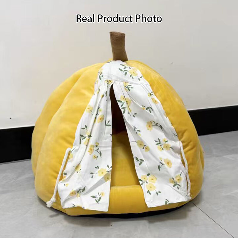 Contemporary Creative Velvet PP Cotton Pumpkin-Shaped Cat Bed For Living Room & Bedroom
