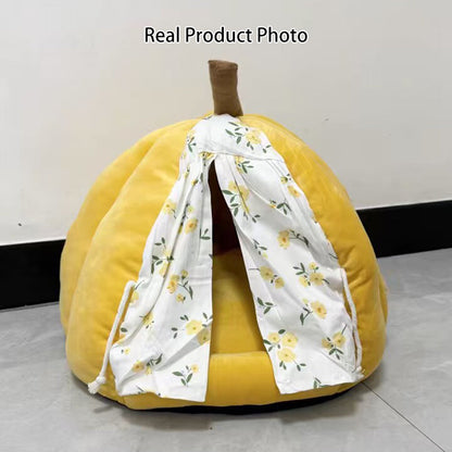 Contemporary Creative Velvet PP Cotton Pumpkin-Shaped Cat Bed For Living Room & Bedroom