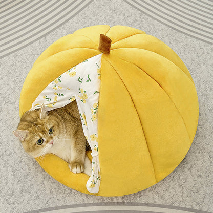 Contemporary Creative Velvet PP Cotton Pumpkin-Shaped Cat Bed For Living Room & Bedroom