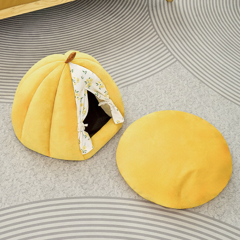 Contemporary Creative Velvet PP Cotton Pumpkin-Shaped Cat Bed For Living Room & Bedroom