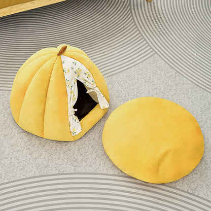 Contemporary Creative Velvet PP Cotton Pumpkin-Shaped Cat Bed For Living Room & Bedroom