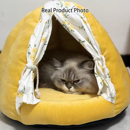 Contemporary Creative Velvet PP Cotton Pumpkin-Shaped Cat Bed For Living Room & Bedroom
