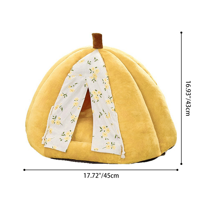 Contemporary Creative Velvet PP Cotton Pumpkin-Shaped Cat Bed For Living Room & Bedroom