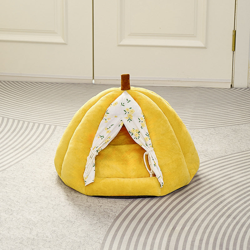 Contemporary Creative Velvet PP Cotton Pumpkin-Shaped Cat Bed For Living Room & Bedroom