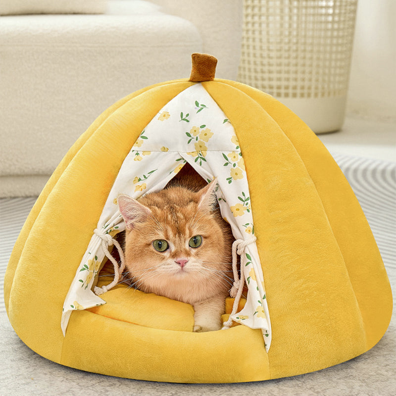 Contemporary Creative Velvet PP Cotton Pumpkin-Shaped Cat Bed For Living Room & Bedroom