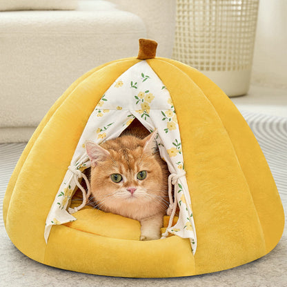 Contemporary Creative Velvet PP Cotton Pumpkin-Shaped Cat Bed For Living Room & Bedroom