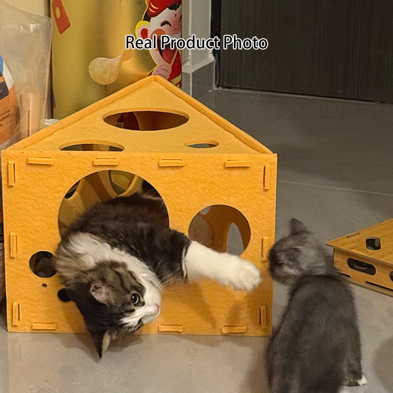 Contemporary Creative Felt Cheese-Shaped Cat Bed For Living Room & Bedroom