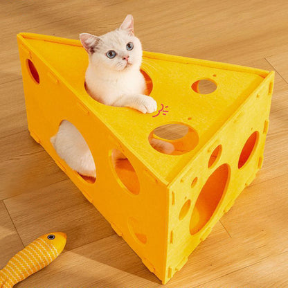 Contemporary Creative Felt Cheese-Shaped Cat Bed For Living Room & Bedroom