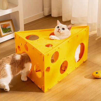 Contemporary Creative Felt Cheese-Shaped Cat Bed For Living Room & Bedroom