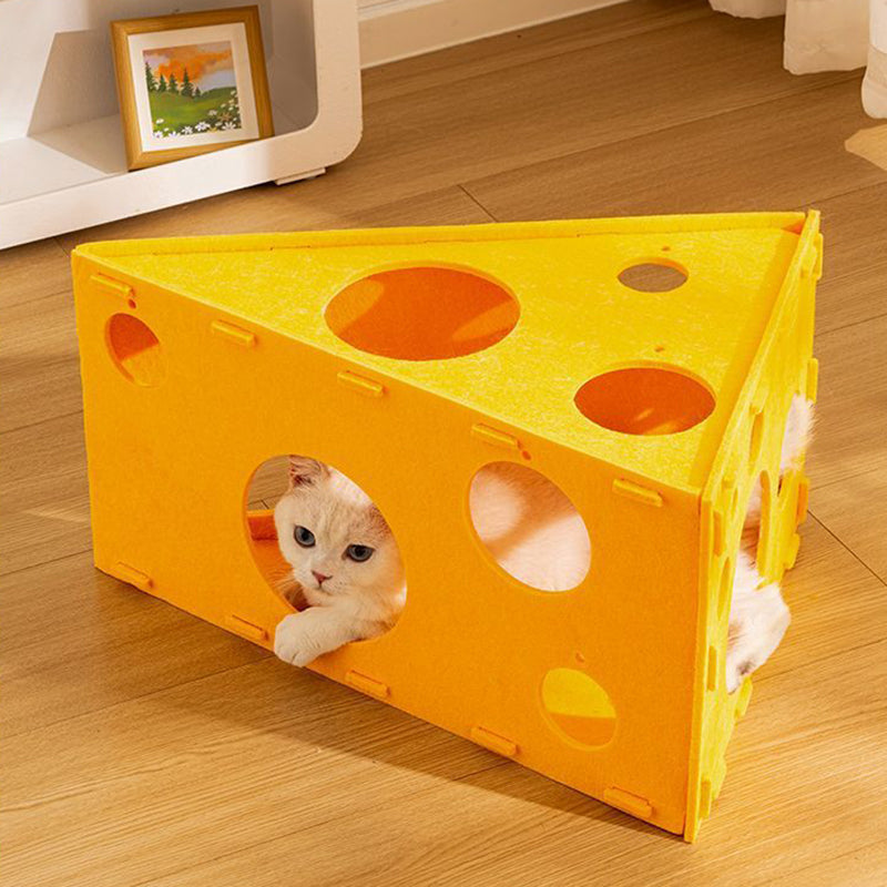 Contemporary Creative Felt Cheese-Shaped Cat Bed For Living Room & Bedroom