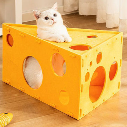 Contemporary Creative Felt Cheese-Shaped Cat Bed For Living Room & Bedroom