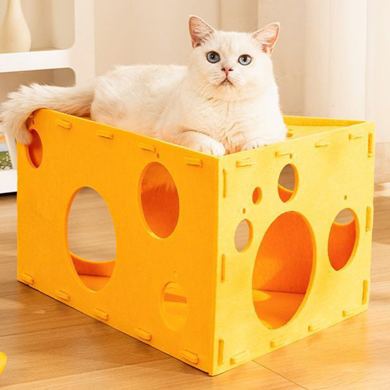 Contemporary Creative Felt Cheese-Shaped Cat Bed For Living Room & Bedroom