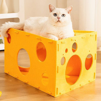 Contemporary Creative Felt Cheese-Shaped Cat Bed For Living Room & Bedroom