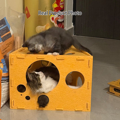 Contemporary Creative Felt Cheese-Shaped Cat Bed For Living Room & Bedroom