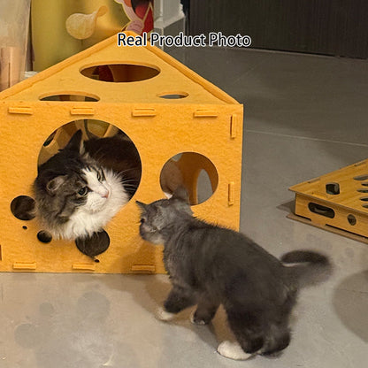 Contemporary Creative Felt Cheese-Shaped Cat Bed For Living Room & Bedroom