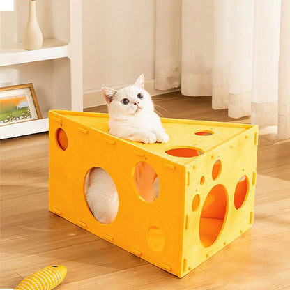 Contemporary Creative Felt Cheese-Shaped Cat Bed For Living Room & Bedroom