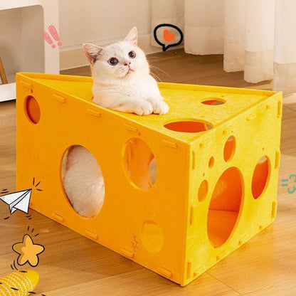 Contemporary Creative Felt Cheese-Shaped Cat Bed For Living Room & Bedroom