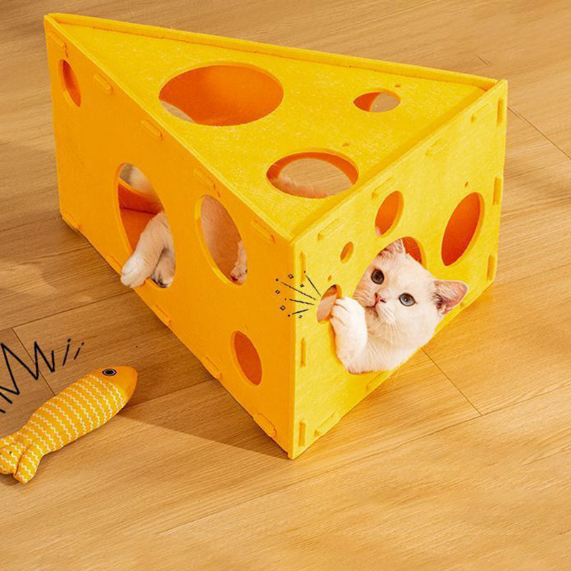 Contemporary Creative Felt Cheese-Shaped Cat Bed For Living Room & Bedroom