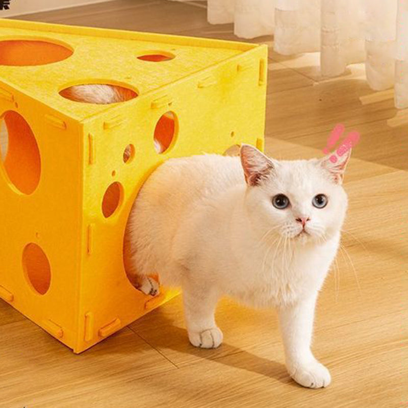 Contemporary Creative Felt Cheese-Shaped Cat Bed For Living Room & Bedroom