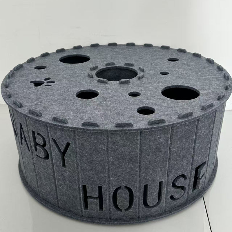 Contemporary Creative Felt Round Cat Bed With Tunnel Design For Living Room & Bedroom