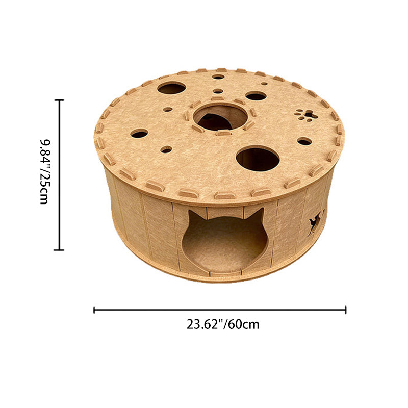 Contemporary Creative Felt Round Cat Bed With Tunnel Design For Living Room & Bedroom