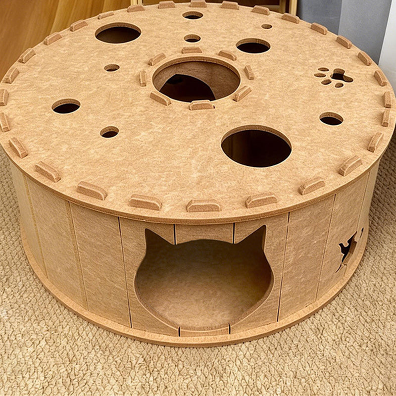 Contemporary Creative Felt Round Cat Bed With Tunnel Design For Living Room & Bedroom