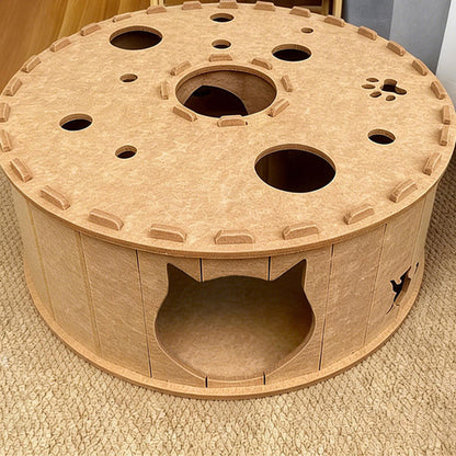 Contemporary Creative Felt Round Cat Bed With Tunnel Design For Living Room & Bedroom