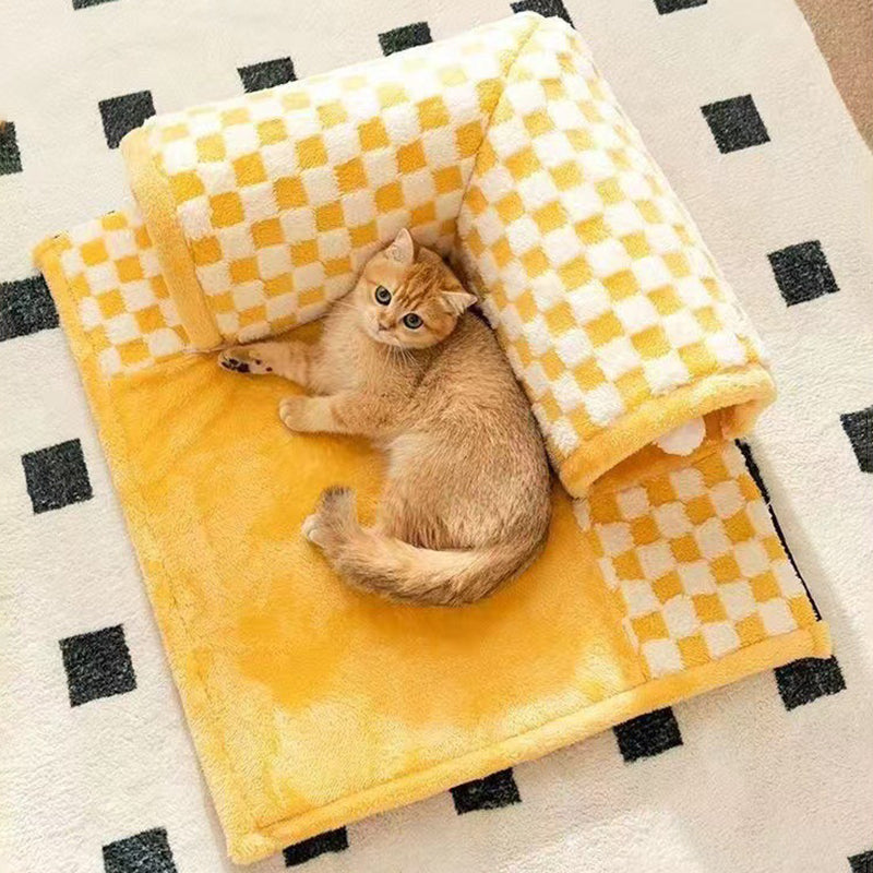 Contemporary Creative Arctic Velvet Square Tunnel Cat Bed For Living Room & Bedroom