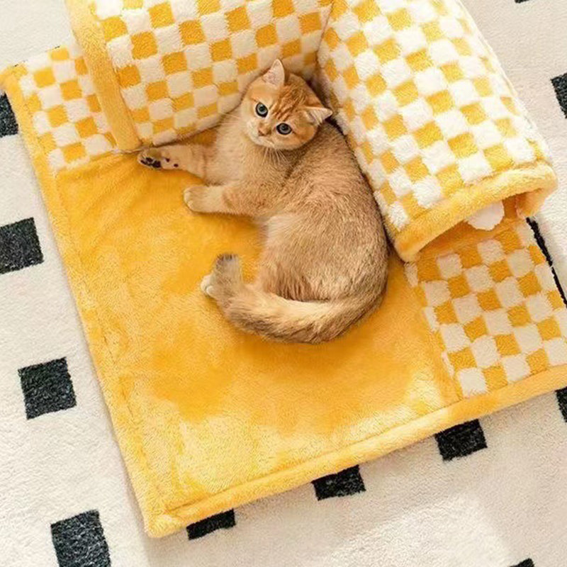 Contemporary Creative Arctic Velvet Square Tunnel Cat Bed For Living Room & Bedroom
