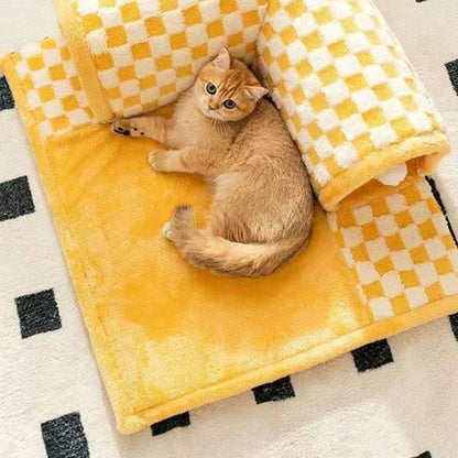 Contemporary Creative Arctic Velvet Square Tunnel Cat Bed For Living Room & Bedroom