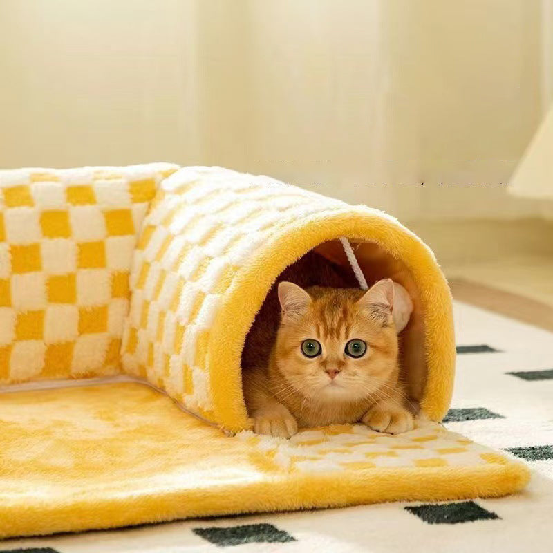 Contemporary Creative Arctic Velvet Square Tunnel Cat Bed For Living Room & Bedroom