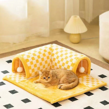 Contemporary Creative Arctic Velvet Square Tunnel Cat Bed For Living Room & Bedroom