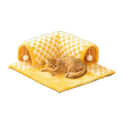 Contemporary Creative Arctic Velvet Square Tunnel Cat Bed For Living Room & Bedroom