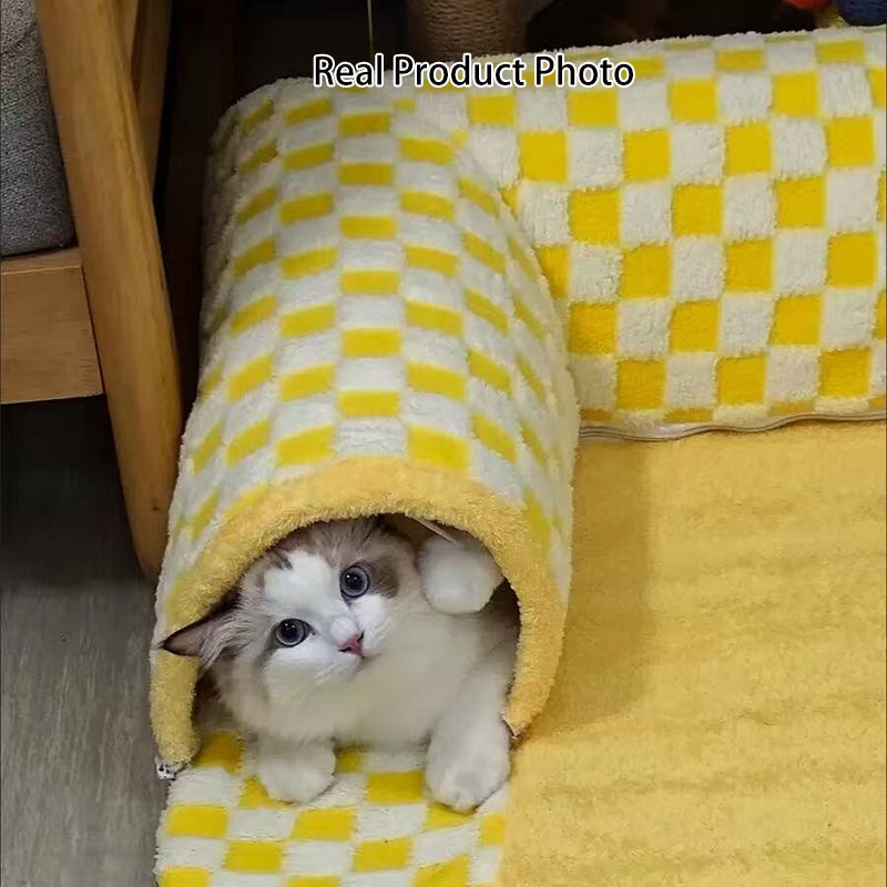 Contemporary Creative Arctic Velvet Square Tunnel Cat Bed For Living Room & Bedroom