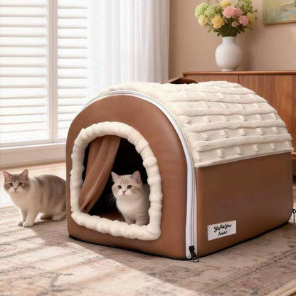 Modern Minimalist Velvet Faux Leather Rectangular Arch Cat Bed For Living Room & Bedroom