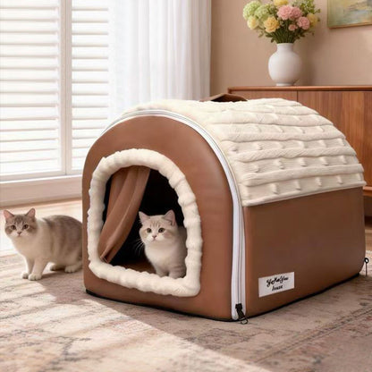 Modern Minimalist Velvet Faux Leather Rectangular Arch Cat Bed For Living Room & Bedroom