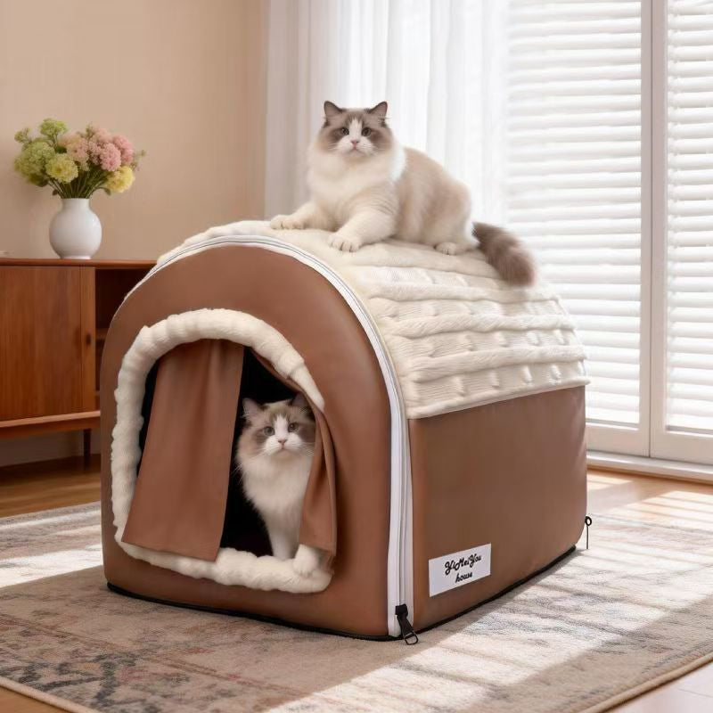 Modern Minimalist Velvet Faux Leather Rectangular Arch Cat Bed For Living Room & Bedroom