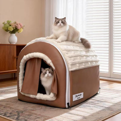 Modern Minimalist Velvet Faux Leather Rectangular Arch Cat Bed For Living Room & Bedroom