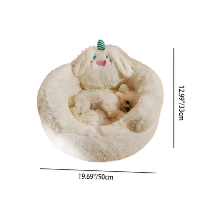 Contemporary Creative Long Velvet Round Cartoon Cat Bed For Living Room & Bedroom