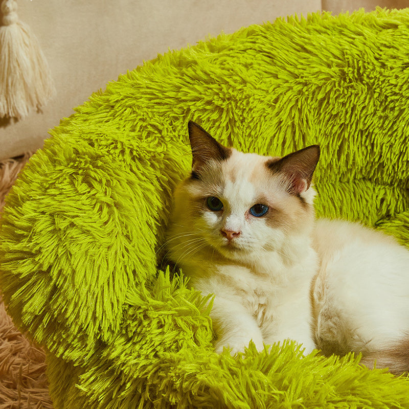 Contemporary Creative Long Velvet Round Cartoon Cat Bed For Living Room & Bedroom
