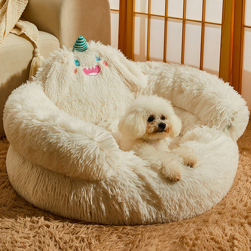 Contemporary Creative Long Velvet Round Cartoon Cat Bed For Living Room & Bedroom