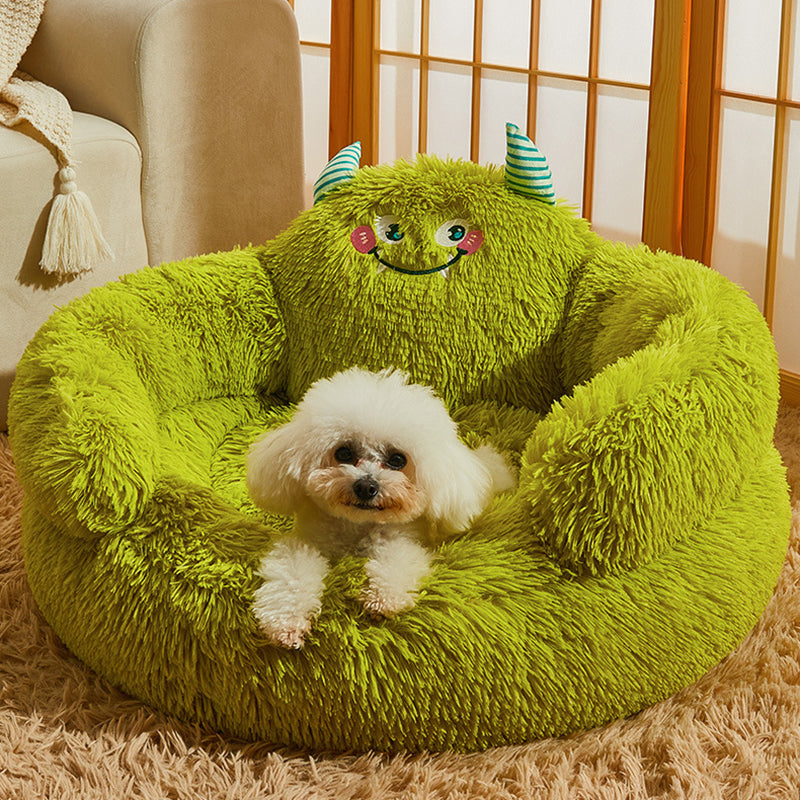 Contemporary Creative Long Velvet Round Cartoon Cat Bed For Living Room & Bedroom