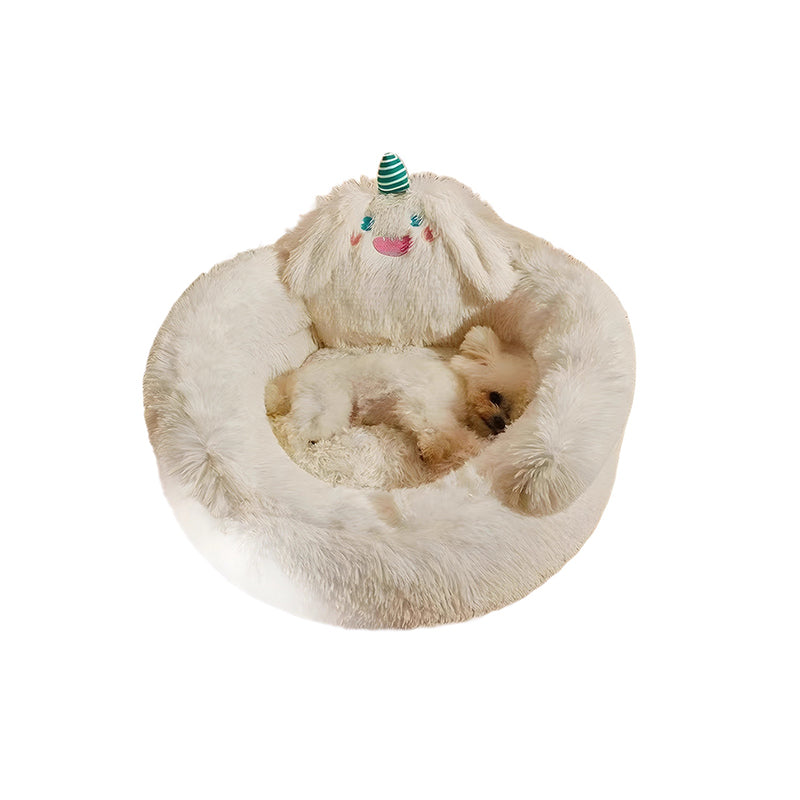Contemporary Creative Long Velvet Round Cartoon Cat Bed For Living Room & Bedroom