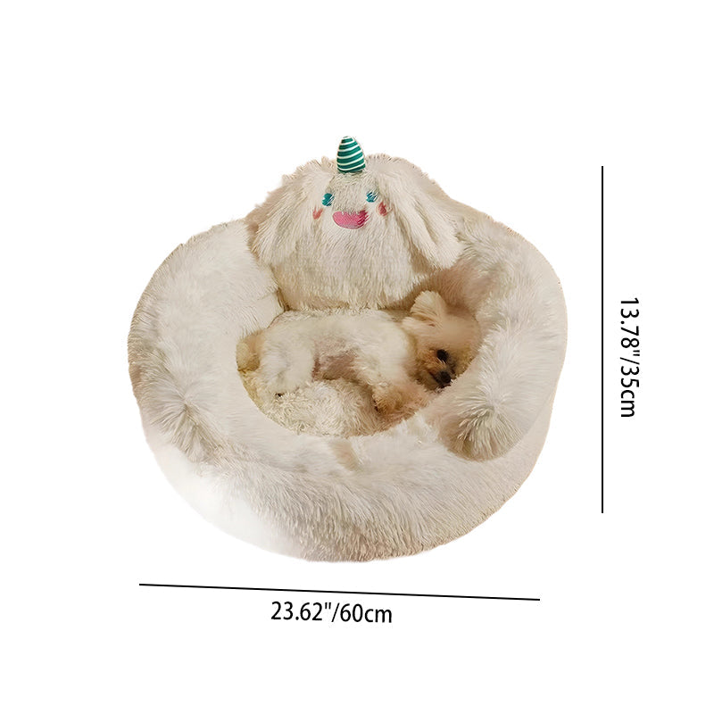 Contemporary Creative Long Velvet Round Cartoon Cat Bed For Living Room & Bedroom