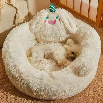 Contemporary Creative Long Velvet Round Cartoon Cat Bed For Living Room & Bedroom
