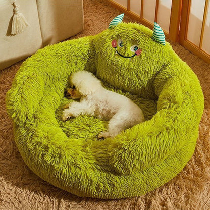 Contemporary Creative Long Velvet Round Cartoon Cat Bed For Living Room & Bedroom