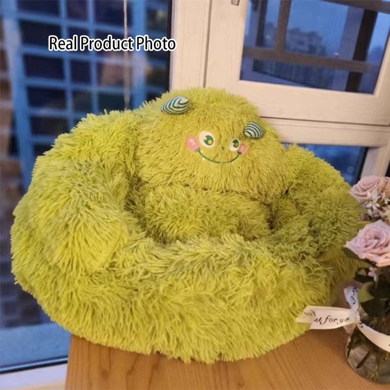 Contemporary Creative Long Velvet Round Cartoon Cat Bed For Living Room & Bedroom