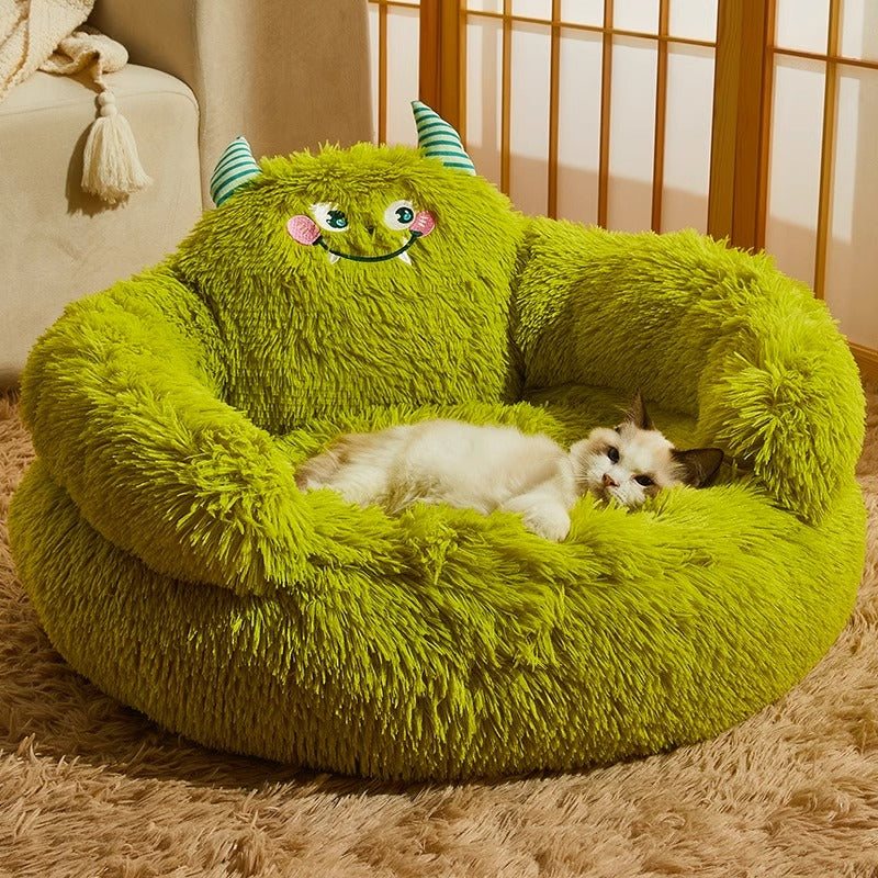 Contemporary Creative Long Velvet Round Cartoon Cat Bed For Living Room & Bedroom