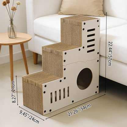 Modern Minimalist MDF Corrugated Paper Rectangular Cat Bed Stair Design Multi-Functional Cat Scratching Board For Living Room & Bedroom