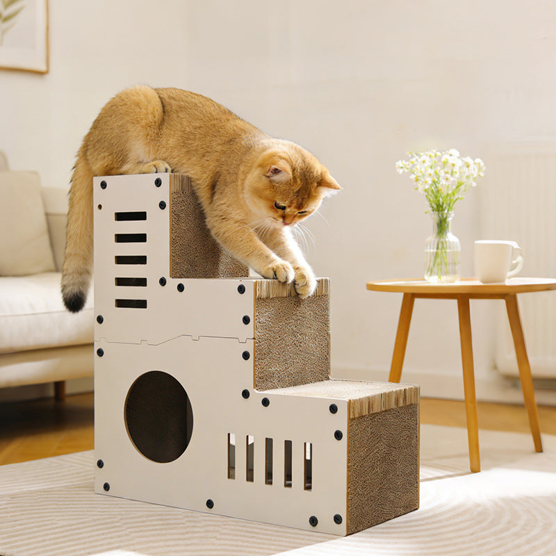 Modern Minimalist MDF Corrugated Paper Rectangular Cat Bed Stair Design Multi-Functional Cat Scratching Board For Living Room & Bedroom